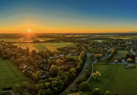 Sunset over a rural community